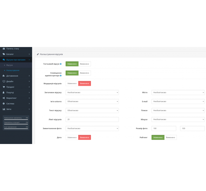 Модуль сторінки відгуків для OpenCart 3.0