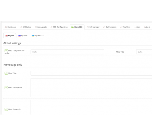 Комплект для SEO настроек (Full SEO Package) для Opencart