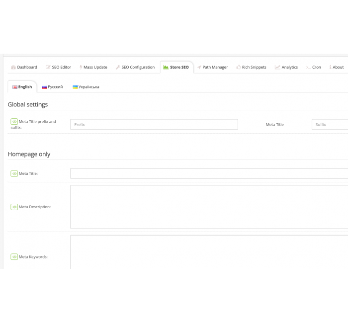 Комплект для SEO налаштувань (Full SEO Package) для Opencart Комплект для SEO налаштувань (Full SEO Package) для Opencart