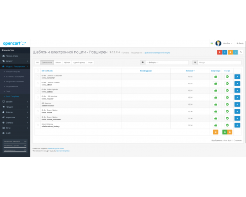 Модуль Расширенные профессиональные шаблоны для электронной почты для Opencart