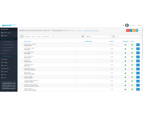 Модуль Расширенные профессиональные шаблоны для электронной почты для Opencart