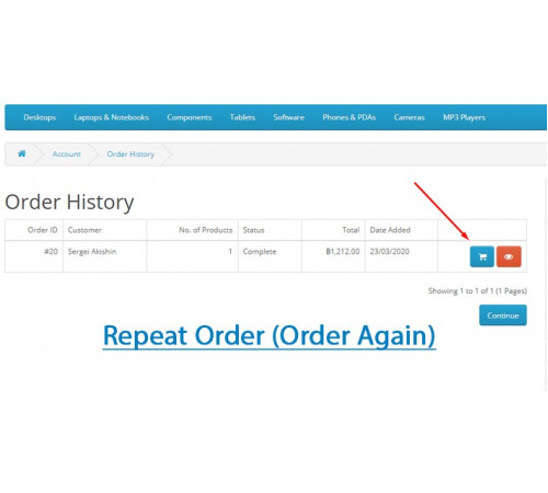 Powtórz zamówienie - Powtórz zamówienie (zamów ponownie) dla Opencart