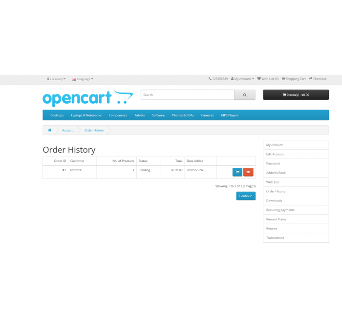 Повторне замовлення – Repeat Order (Order Again) Повторне замовлення – Repeat Order (Order Again) для Opencart