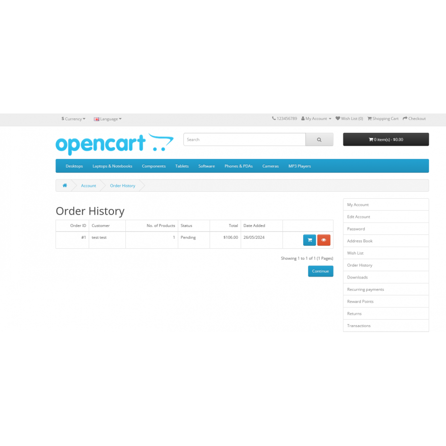 Повторне замовлення – Repeat Order (Order Again) для Opencart