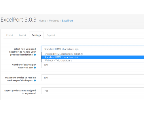 Export - Import of categories, goods, into an Excel file