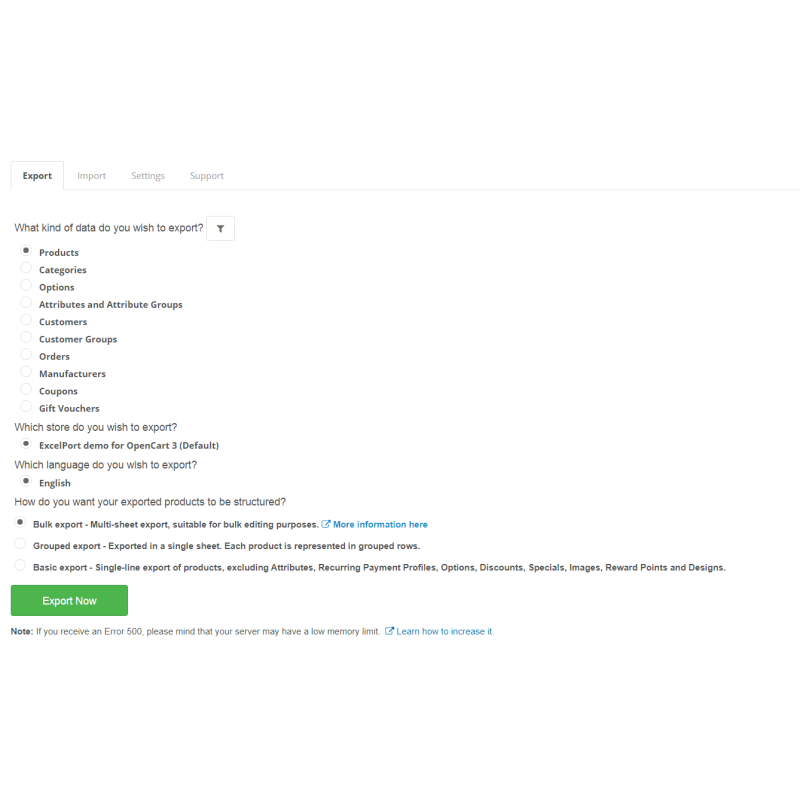 Експорт - Iмпорт категорій, товарів, в Excel файл