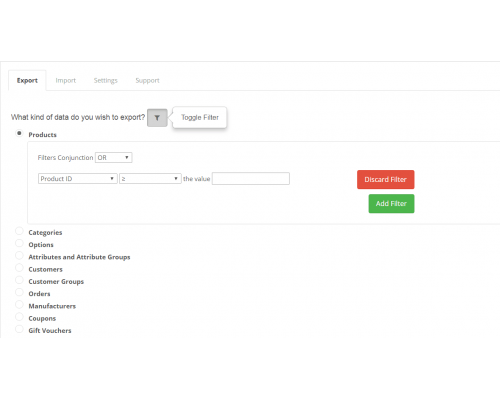 Export - Import of categories, goods, into an Excel file