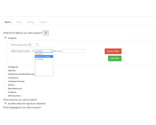 Export - Import of categories, goods, into an Excel file