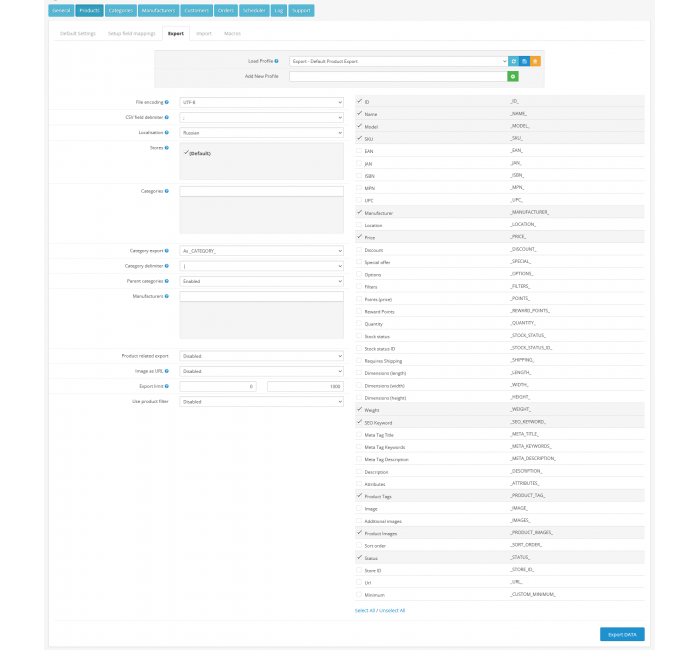 Модуль импорта и экспорта CSV Price Pro import/export для OpenCart 2.3 Модуль импорта и экспорта CSV Price Pro import/export для OpenCart 2.3