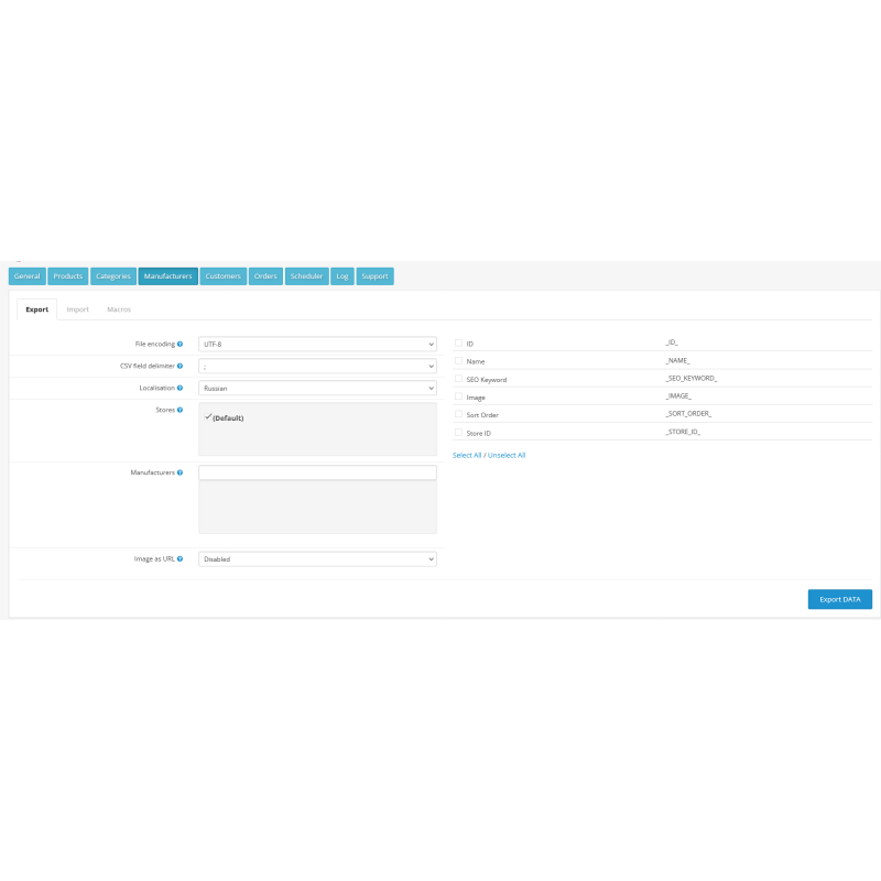 Модуль імпорту та експорту CSV Price Pro import/export для OpenCart 2.3