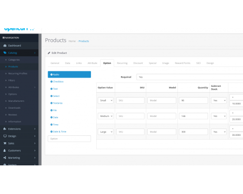 Additional fields in product options