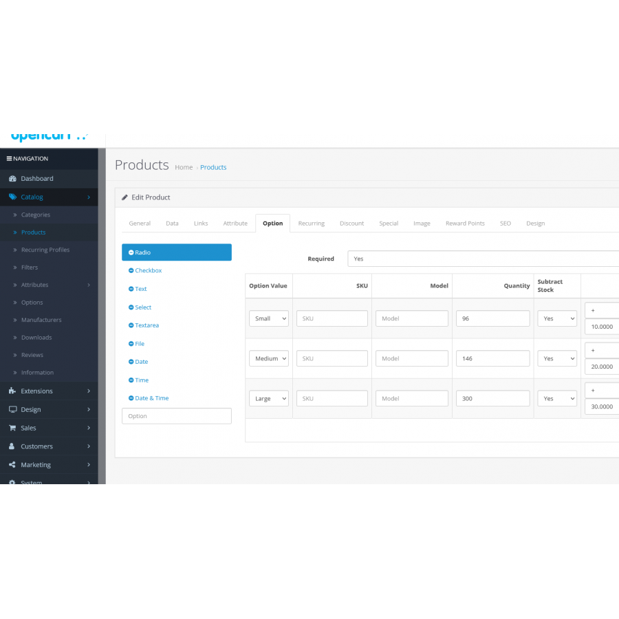 Additional fields in product options