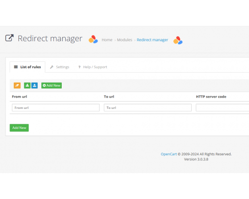 Модуль Менеджер редіректів - Redirect manager для OpenCart