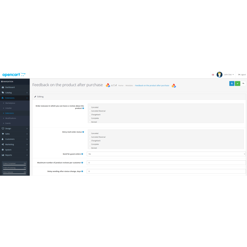 Comentarios posteriores a la compra y recordatorio para dejar una reseña en Opencart