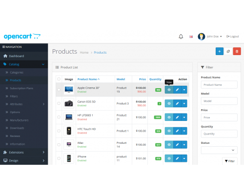 QuickView - quick view of products and categories from the admin panel on the storefront for Opencart