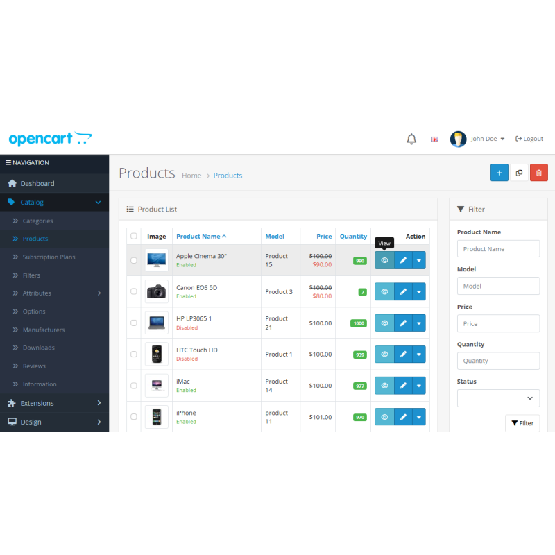 QuickView - швидкий перегляд товару та категорій з адмінки на вітрині магазину для Opencart